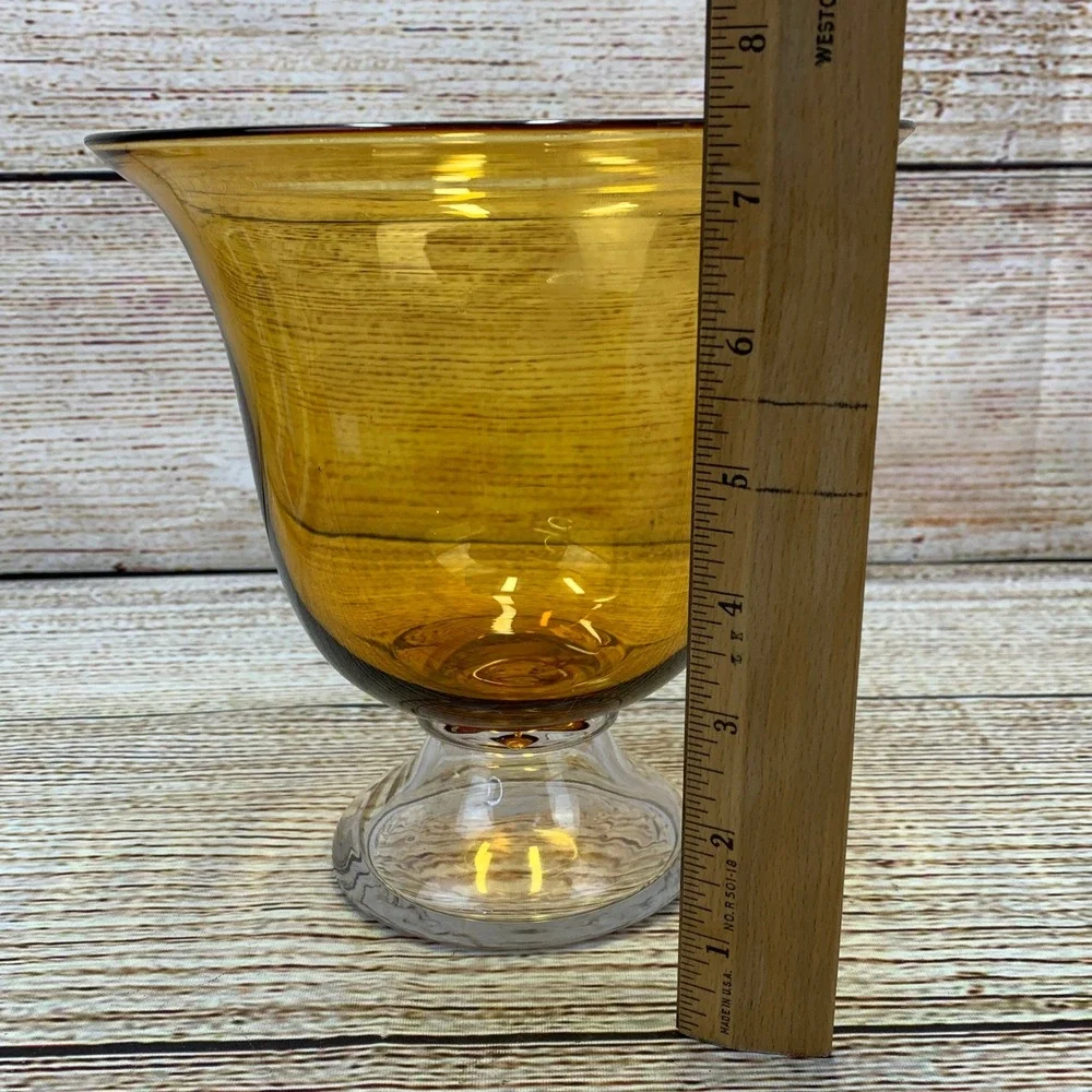 Amber‎ Gold Glass Vase * Candle Holder Footed Pedestal Trumpet Shaped Home Decor